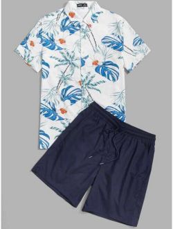 Men Tropical Print Shirt And Shorts Set