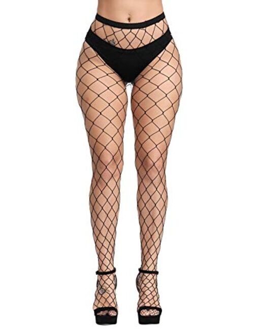 Pareberry Women's High Waisted Fishnet Tights Sexy Wide Mesh Fishnet Stockings