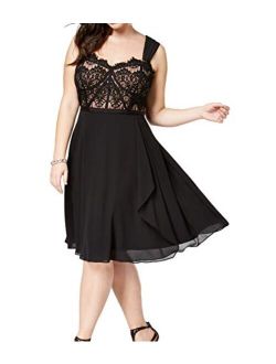 Women's Apparel Women's Plus Size Formal Fit and Flare Dress with Lace Bodice