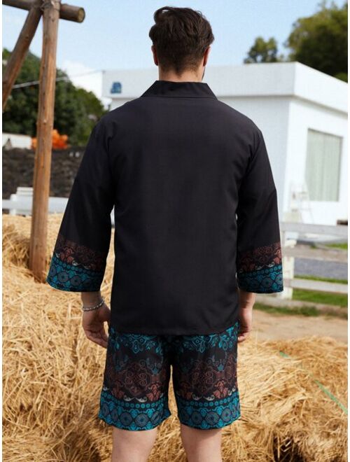 Shein Men Graphic Print Kimono With Shorts Without Tee