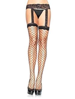 Women's Fishnet Lace Stockings with Attached Garter Belt