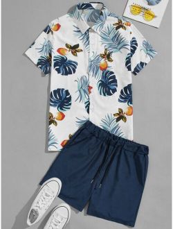 Men Tropical Print Shirt With Shorts