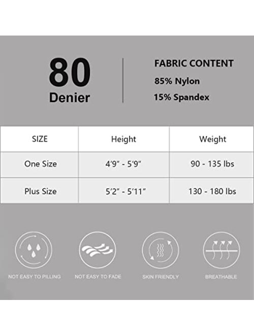 Zioccie Women's 80 Denier Microfibre Tights Soft Semi Opaque Solid Color Footed Pantyhose High Waist