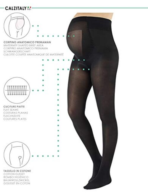 CALZITALY 2 Pairs Maternity Tights | Pregnancy Opaque Pantyhose | 40 DEN | S M L XL | Black, Blue | Made In Italy