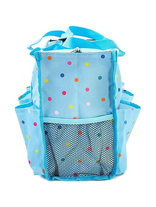 Juvale Rectangle Zip-Top Organizing Utility Tote Nursing Bag with Pockets for Teachers, Nurses, Moms - Blue with Rainbow Dots, 14.5 x 10.5 inches
