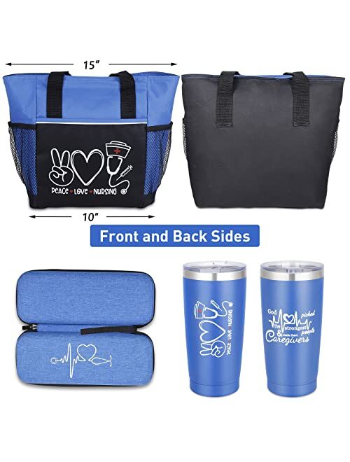 Abctec Nurse Birthday Gift Set - Peace, Love, Nursing. Zippered Insulated Tote Bag. Stethoscope Case & Stainless Steel Tumbler. Nursing Bags for Nurses for Work. Nurse Ba