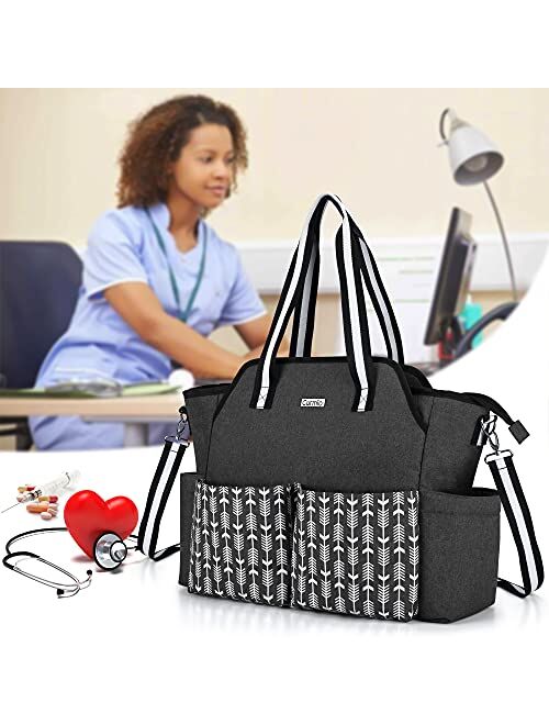 CURMIO Home Health Nursing Bag, Portable Medical Supplies Bag with Shoulder Strap for Home Visits, Clinical Study, Health Care, Black with Arrow