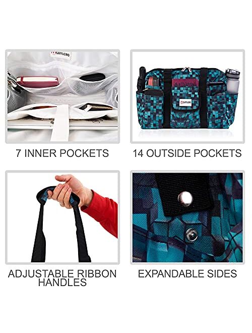 Shylero Nursing Bag and Utility Tote - 14 Outside and 7 Inside Pockets - Large Waterproof All Purpose Bag with Laptop Compartment
