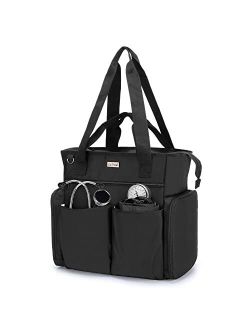 LoDrid Nurse Bag with Bottom Padded Pad, Nursing Bags for Nurses, Medical Work Bag with 15.6” Laptop Storage Layer, Home Visiting Nurse Bag for RN, PA, LPN, EMT, CNA, Bla
