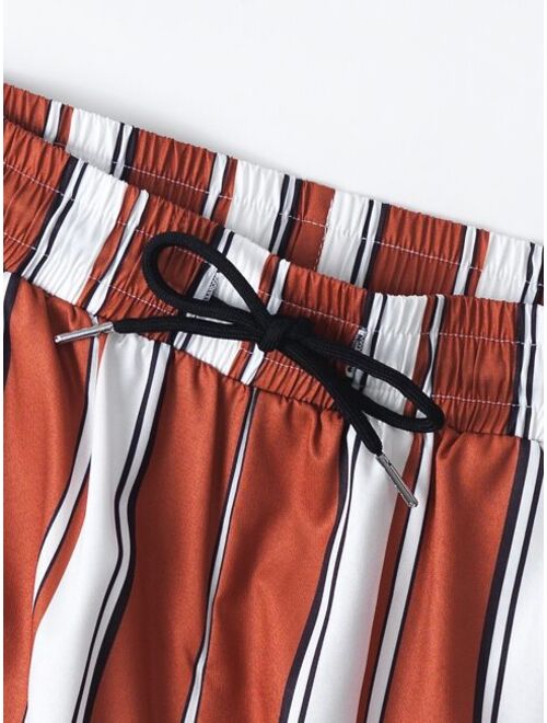 Shein Men Striped Shirt & Drawstring Waist Shorts