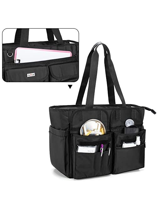 LoDrid Nursing Tote Bag with Bottom Padded Pad, Nurse Bags and Totes for Work, with Separated Storage Laptop Layer