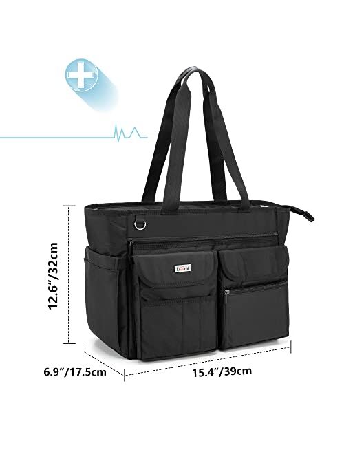LoDrid Nursing Tote Bag with Bottom Padded Pad, Nurse Bags and Totes for Work, with Separated Storage Laptop Layer