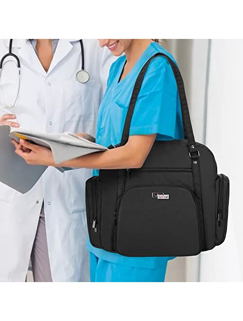 LoDrid Nursing Tote Bag with Padded Bottom, Nurse Utility Bag for Home Health, Nurse Work Tote Bag with Zip-Top Closure