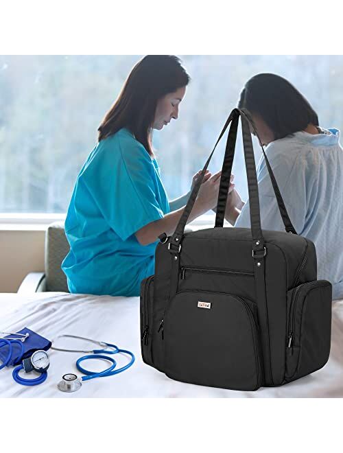 LoDrid Nursing Tote Bag with Padded Bottom, Nurse Utility Bag for Home Health, Nurse Work Tote Bag with Zip-Top Closure