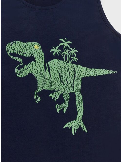 Shein Men Dinosaur Print Tank Top & Drawstring Waist Shorts