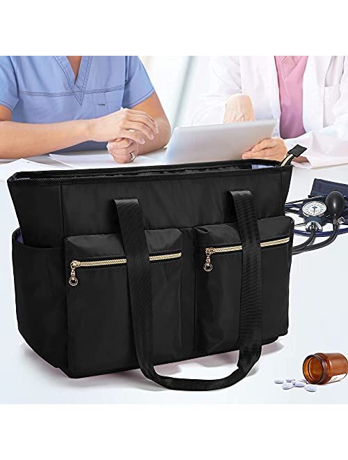 Damero Nursing Bag for Work Supplies, Medical Bags with Laptop Sleeve for Home Care Nurse, Medical Students and More, Black