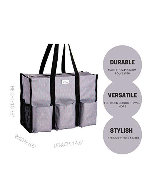 Pursetti Zip-Top Organizing Utility Tote Nursing Bag with Multiple Exterior & Interior Pockets for Working Women, Nurses, Teachers and Soccer Moms (Purple Circle)