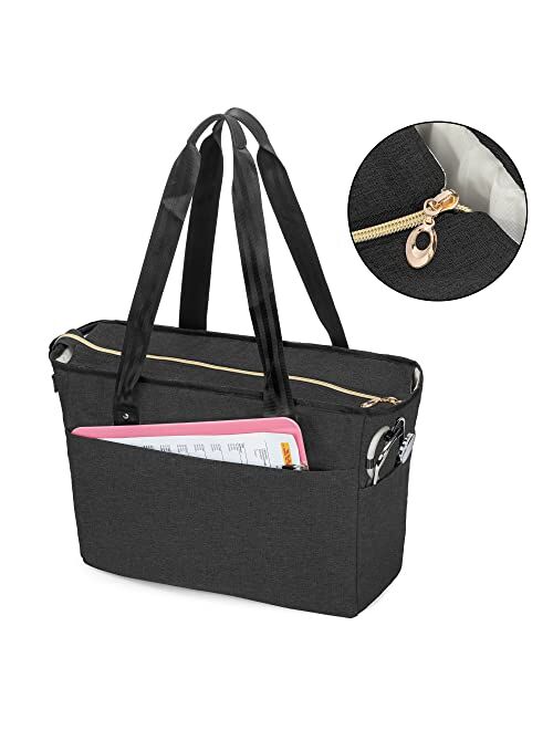 CURMIO Nurse Tote Bag for Work, Home Health Nursing Bag Empty with Laptop Sleeve for Medical Equipment and Clinical Supplies, Black (Patented Design)