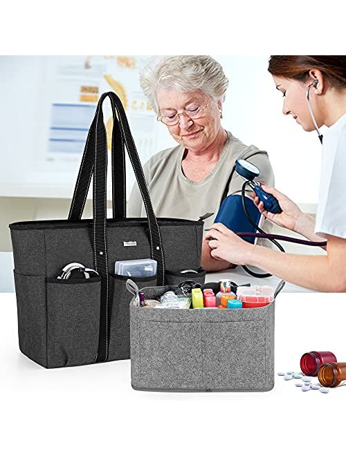 Damero Nursing Tote Bags with Organizer Insert Bag, Medical Supplies Bags with Laptop Sleeve for Home Care Nurse, Medical Students and More, Gray