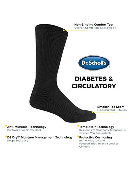 Dr. Scholl's Men's Diabetes & Circulatory (4pk), White, Shoe Size:7-12