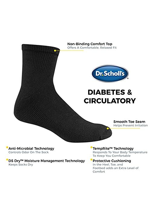 Dr. Scholl's Men's Diabetes & Circulatory (4pk), White, Shoe Size: 7-12