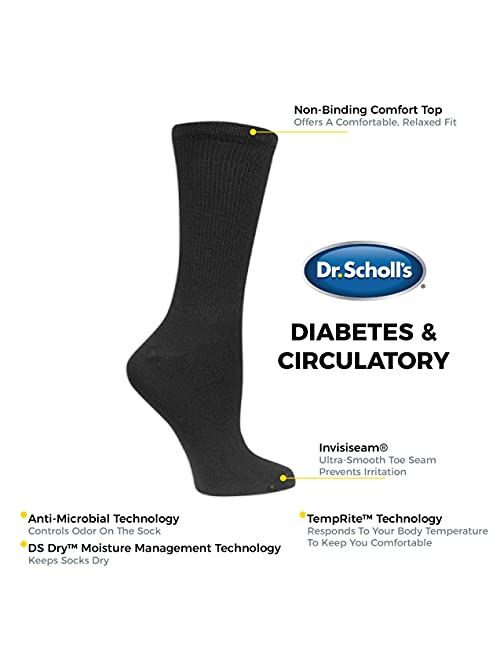 Dr. Scholl's Women's Diabetes and Circulatory Crew Socks 4 Pair, White, Shoe Size: 8-12 (Large)