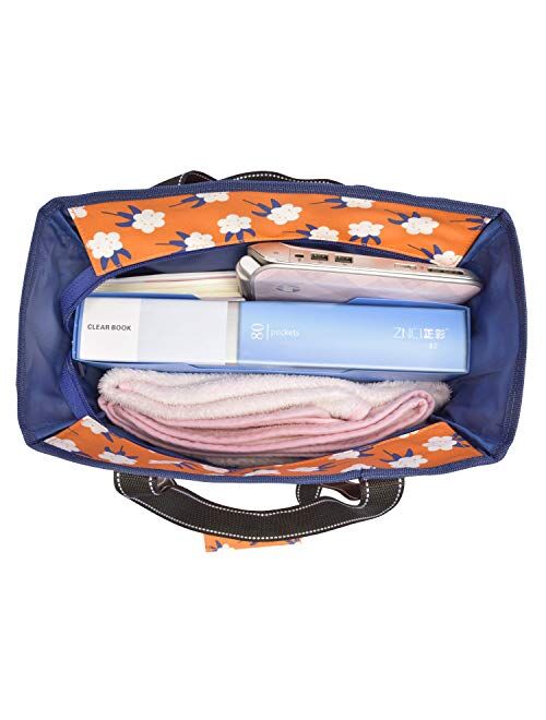 DEMOMENT Utility Canvas Tote Zip Top Shoulder Nursing Bag Water Resistance Multiple Pocket work school carrying Handbag Smaller size (Pink)