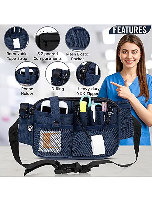 First Lifesaver Nurse Fanny Pack with Multi-Compartment and Tape Holder Nursing Bag