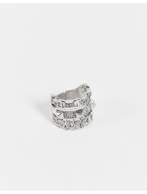 ALDO Febriclya rhinestone chain rings multipack in silver