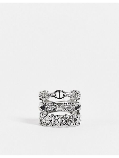 ALDO Febriclya rhinestone chain rings multipack in silver