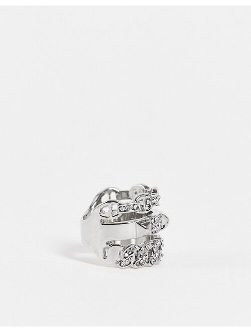 ALDO Febriclya rhinestone chain rings multipack in silver