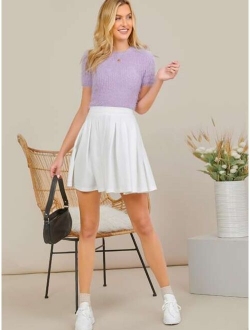High Waisted Inverted Pleat A-Line Mini Skirt