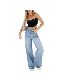 Buy Canrulo Women High Waist Baggy Jeans Straight Wide Leg Pants Casual  Jeans Y2K Distressed Denim Pants Streetwear online