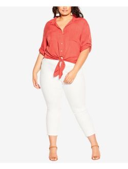 Trendy Plus Size Tropical Tie-Front Top