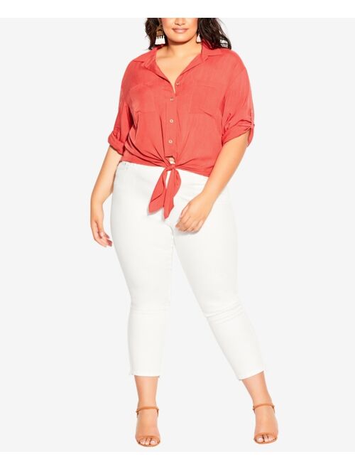 City Chic Trendy Plus Size Tropical Tie-Front Top