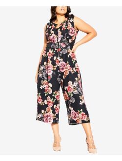 Trendy Plus Size French Floral Jumpsuits