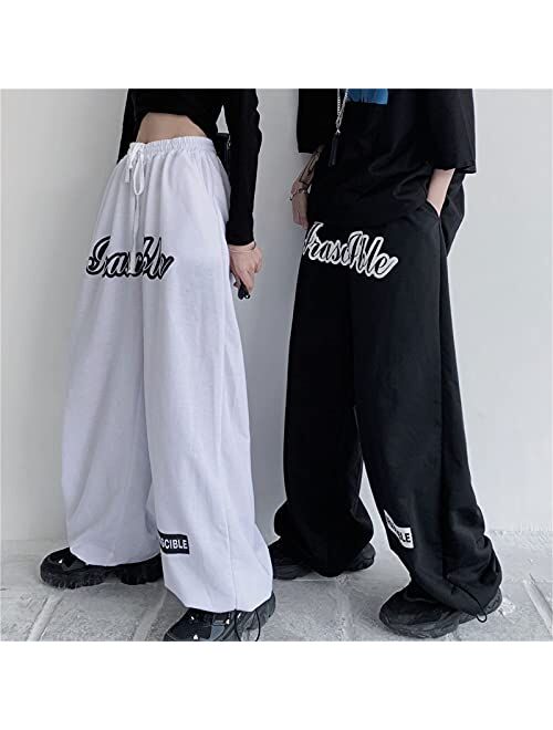 Alyweatry Women Baggy Hip Hop Pants 90s Athletic Graphic Drawstring Loose Jogger Cinch Bottom Sweatpants Streetwear