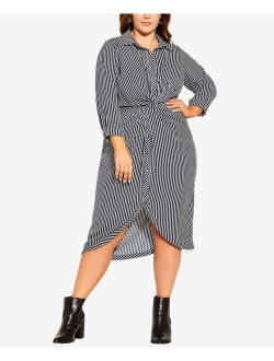 Trendy Plus Size Twisted Stripe Button Down Dress