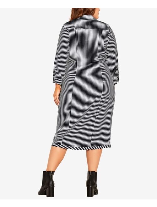 City Chic Trendy Plus Size Twisted Stripe Button Down Dress