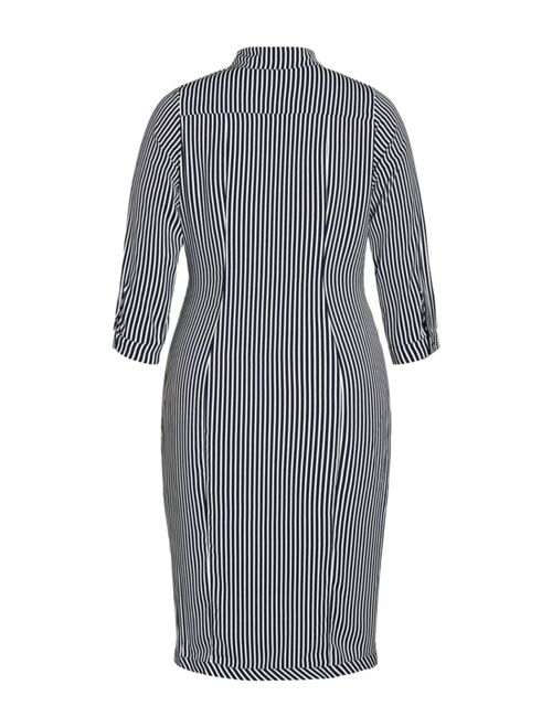 City Chic Trendy Plus Size Twisted Stripe Button Down Dress