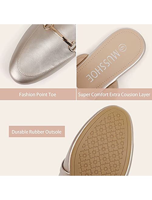 MUSSHOE Mules for Women Slip-on Pointed Toe Flats Loafers Mules