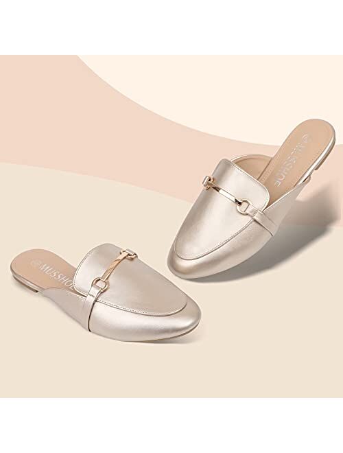 MUSSHOE Mules for Women Slip-on Pointed Toe Flats Loafers Mules
