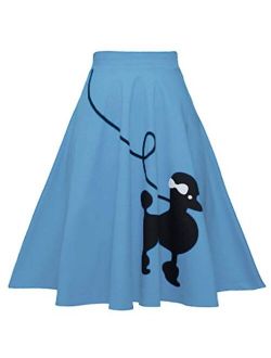 CHARTOU Women's 50s Cute Poodle Zipper Back Ruffled Swing A-Line Skirt