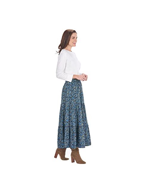 CATALOG CLASSICS Womens Reversible Broomstick Skirt - Blue Lagoon Paisley Print Reverse to Black