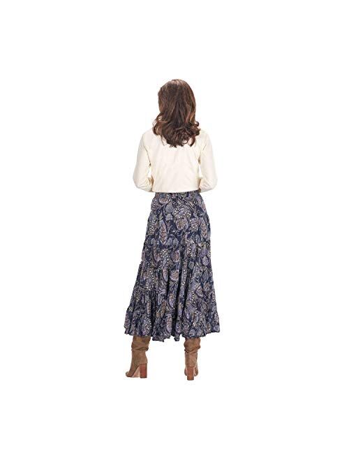 CATALOG CLASSICS Womens Sequins & Paisley Skirt- Blue Tiered Broomstick Elastic Drawstring Waist