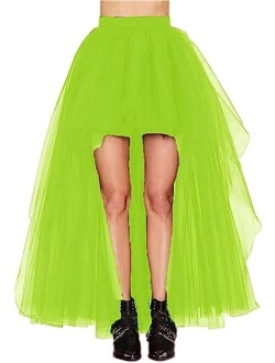MisShow Women's Hi-Lo Long Tutu Tulle Bustle Skirt Elastic Waist Festival Party Skirt