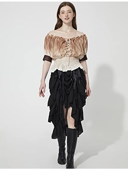 PHOACE Women Vintage Victorian High-Low Bustle Skirt Gothic Steampunk Skirt