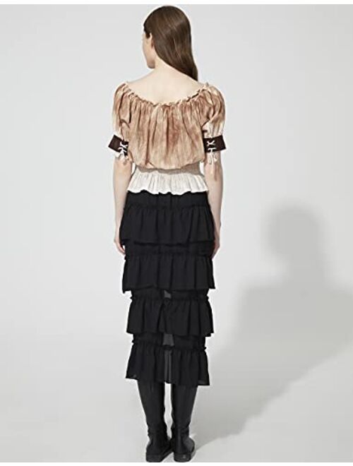 PHOACE Women Vintage Victorian High-Low Bustle Skirt Gothic Steampunk Skirt