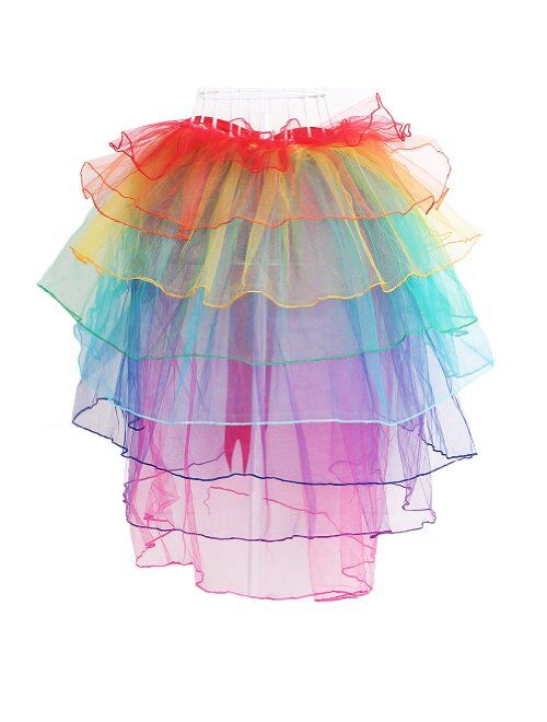 NHSUNRAY Women Girls Dancing Tutu Skirt Layered Organza Lace Rainbow Bustle Skirt Ruffle Tiered Clubwear,Multi-Color One Size with Adjustable Ribbon Tie