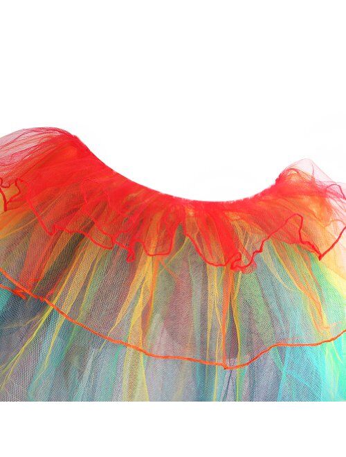 NHSUNRAY Women Girls Dancing Tutu Skirt Layered Organza Lace Rainbow Bustle Skirt Ruffle Tiered Clubwear,Multi-Color One Size with Adjustable Ribbon Tie